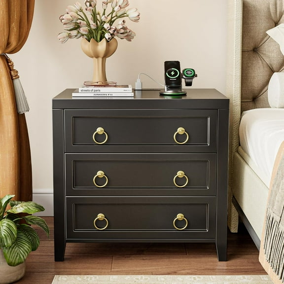Paint Night Stand with Charger Station and -C Port, Drawer Nightstands Set of , Larger Wider Bedside Table, Modern End Table, for Bedroom, Nightstand