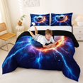 thumbnail image 3 of Erosebridal Football Soccer Pattern Queen Comforter Set,Abstract Lightning Print Bedding Comforter Set For Teens Boys,Reversible Black 3-Piece, 3 of 7