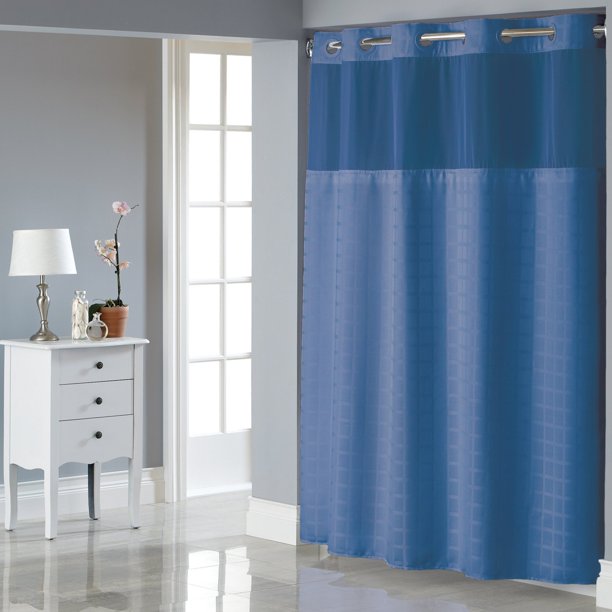 Hookless Moonlight Blue Square Tile Polyester Shower Curtain Walmart