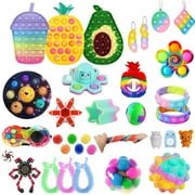 40pcs Fidget Packs Cheap Fidget Toy Set Fidget Toys Pack with Sensory Calculator Pencil case Alphabet Rainbow Push Pop-On-It Fidget Cheap Pop Tube Simpledimples Keychian Mini Fidget Block Set