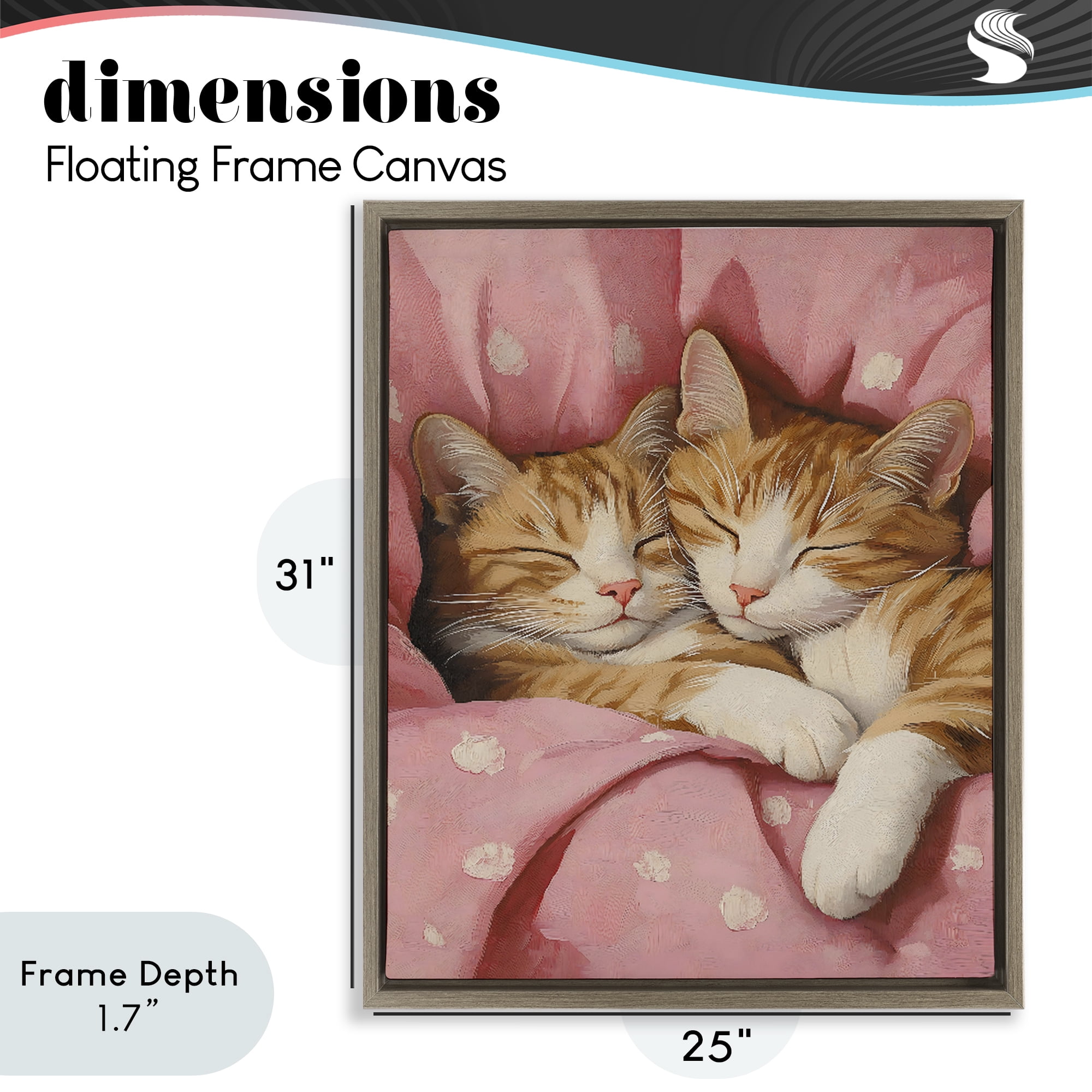 Stupell Industries Sleeping Orange Cats Embrace Brown Framed Floater Canvas Wall Art, design by The Prints Vibe