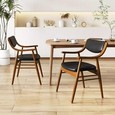 Harmijoy Wooden Dining Chair Set of 2, Comfy Kennedy Armchairs, PU Leather Upholstered Kitchen Chairs w/ Padded Seat & Back, Armrests
