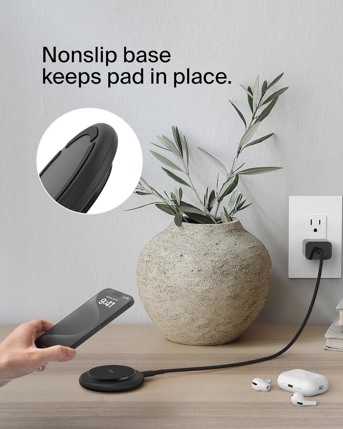 Belkin Magnetic Wireless Charging Pad 15W - MagSafe-Compatible Qi2-Certified Wireless iPhone Charger for Apple iPhone 16, 16e, 15, 14 Series, AirPods w/Non-Slip Base, Power Supply Included - Black