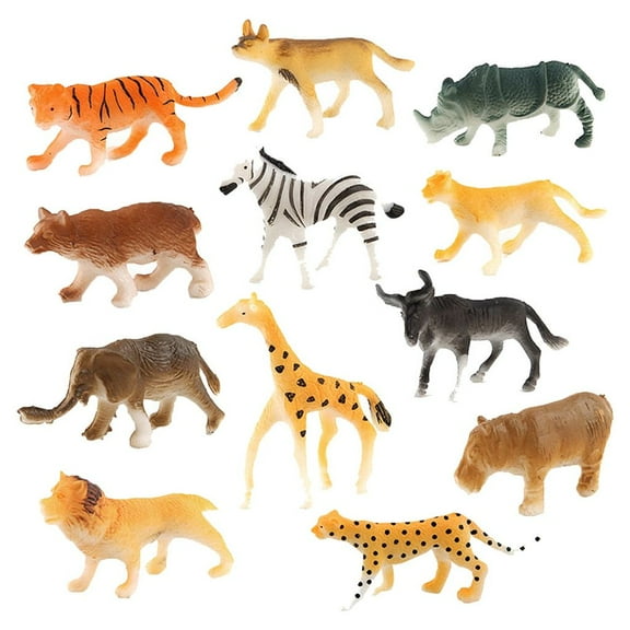 WozhuoToy Set of 12 Mini Safari Animals Figures Toys, Realistic Jungle Zoo Animal Figurines Cake Topper Toy Set Christmas Birthday Easter Egg Gift Party Supplies for Kids Toddlers