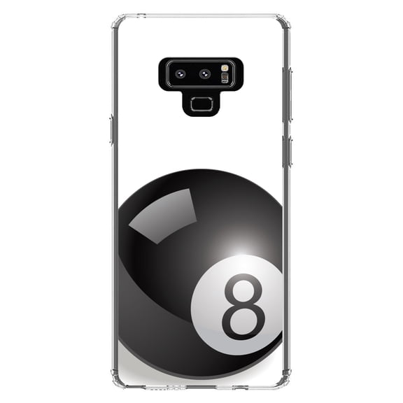 DistinctInk Clear Shockproof Hybrid Case for Samsung Galaxy Note 9 - TPU Bumper, Acrylic Back, Tempered Glass Screen Protector - Black Eight Ball 8