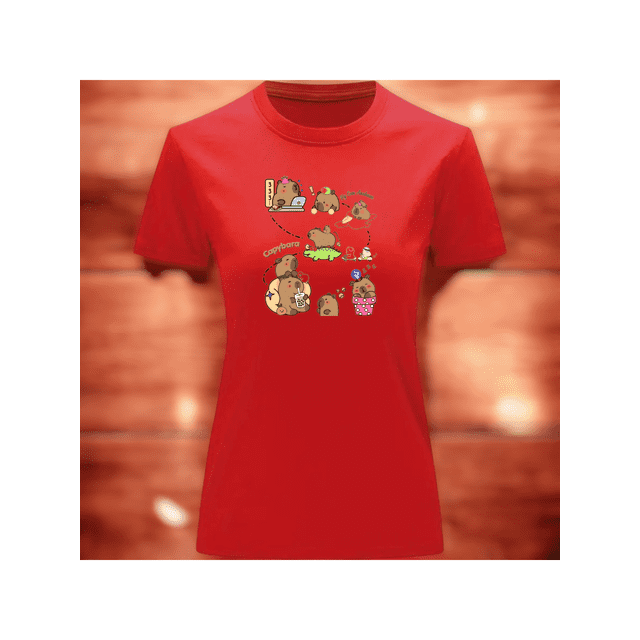 Playera Blusa De Capybara y Amigos Ropa Para Mujer Capibara Color Rojo Talla Mediana Marca Emil SaEs