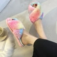 thumbnail image 3 of Cross Band Slippers Fuzzy Fluffy Non-skid Open Toe Slides Plush Sandals for Lady, 3 of 10
