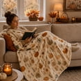 thumbnail image 3 of Fall Throw Blanket, Pumpkin Wildflowers Autumn Leaves Print on Cream Soft Flannel Fleece Blanket, Warm Cozy Autumn Blanket for Couch Bed Sofa, Thanksgiving Decor Gift, 3 of 3