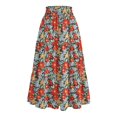 thumbnail image 5 of Floral Midi Skirt for Women Summer Comfy Tiered Elastic High Waisted Skirts Vacation A-Line Flowy Swing Long Skirts Red M, 5 of 6