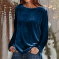 thumbnail image 2 of Aboser Womens Boat Neck Velvet Tops Dressy Casual Long Sleeve Shirts Solid Color Basic Tees Loose Fit Velour Pullover Shirt Cozy Soft Spring Blouses, 2 of 7