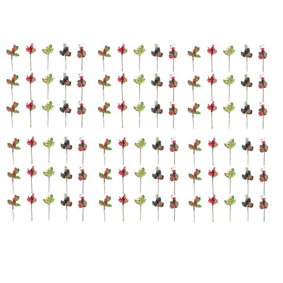 90 PúAs Rojas de Cono de Pino y Bayas de Navidad con Ramas de Acebo para Decoración Floral NavideñA, Manualidades Florales