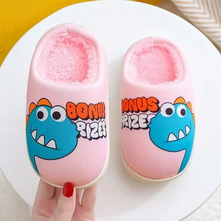 

CoCopeanut Cute Children Slipper for Winter Baby Comfortable Flip Flops Kawaii Dinosaur Cartoon Slippers Cheap Warm Pink Plush Home Shoes