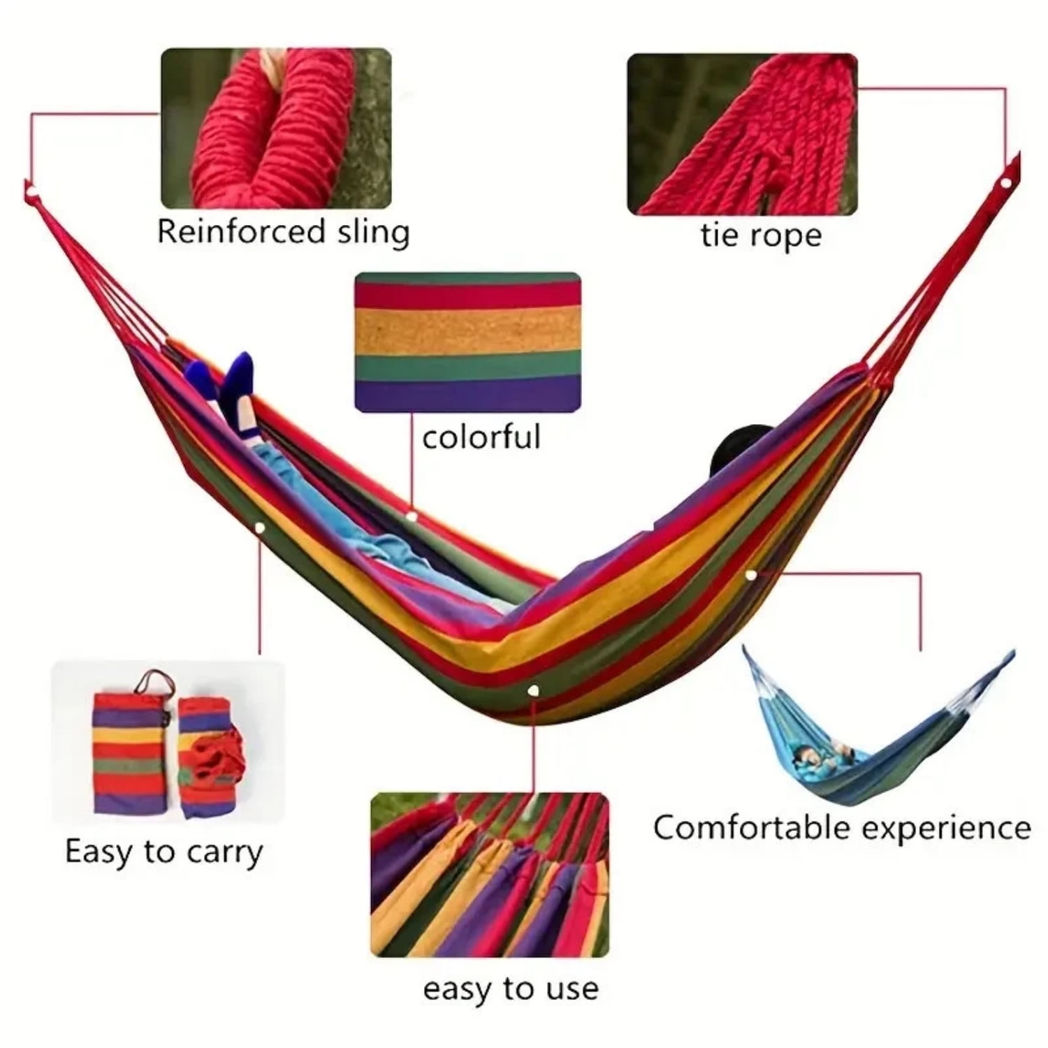 Mapskey Hammock Heavy-Duty 700lb Outdoor with Tree Strap for Camping Includes Bag,Two Anti Roll Balance Beam and Sturdy Tree Straps,Red