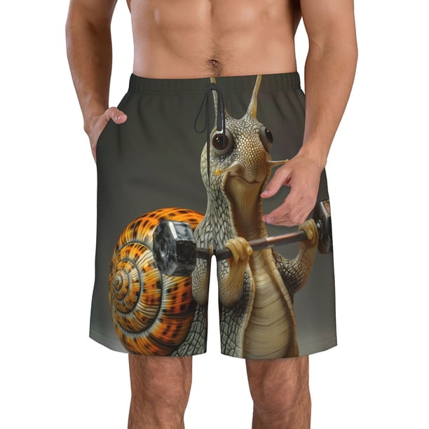 Balery Surreal Weightlifting Snail Traje de Baño Estilo Hawaiano para Hombre, Shorts de Secado Rápido con Bolsillos-XX-Large