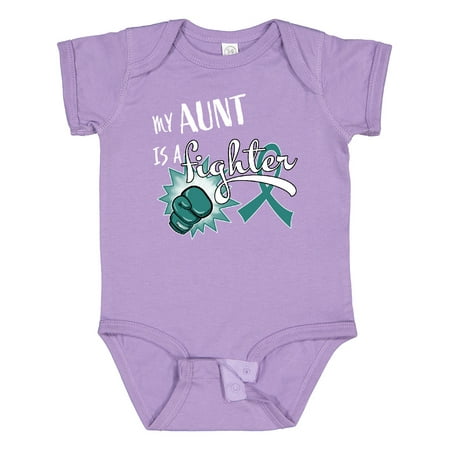 

Inktastic Ovarian Cancer Awareness My Aunt is a Fighter Gift Baby Boy or Baby Girl Bodysuit