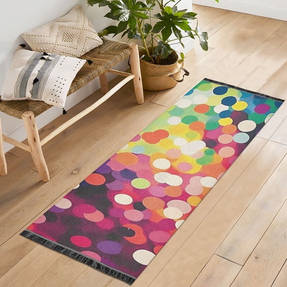 Yayeee Runner Rug for Bedroom 2'x6' Machine Washable Hallway Non Slip Mat, Green Colorful Circles