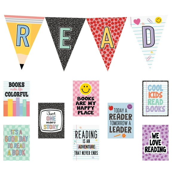 Teacher Created Resources Cool for School Read Pennants Bulletin Board Set, 12 Pieces