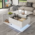 thumbnail image 3 of Adjustable White Coffee Table with Glass Top & LED Lighting - Modern Living Room, Dining & Home Office Table - Particle Board, 39.5” x 19.5”, 3 of 25