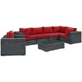 thumbnail image 2 of Modway Summon 7-Piece Aluminum Rattan Patio Sectional Set in Canvas/Red, 2 of 9