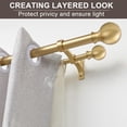 thumbnail image 2 of Double Curtain Rods 36-72 Inches with Round Finials, 1 Inch Heavy Duty Drapery Rod with Unique Aluminum Alloy Brackets for Windows, Sliding Door, Patio, Bedroom, Living Room Decoration, Brushed Gold, 2 of 6