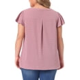 thumbnail image 4 of DARING DIVA Women's Plus Swiss Dots Notched Neck Ruffle Sleeve Top 1X Gray Purple, 4 of 6