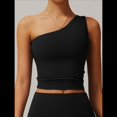thumbnail image 4 of Camisetas Sin Mangas con un Solo Hombro para Mujer, Corte Entallado, Estilo Y2K Negro S, 4 of 10