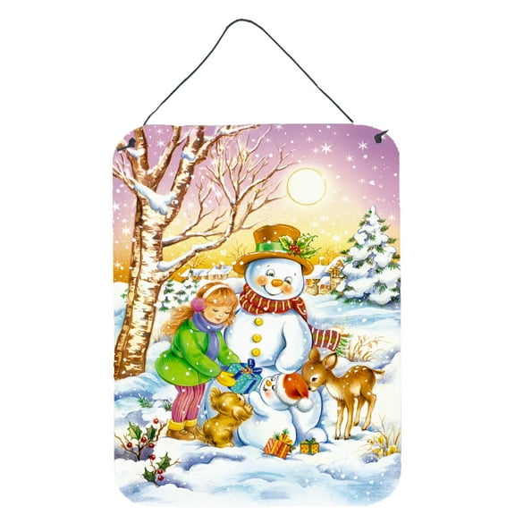 Carolines Treasures APH3544DS1216 Girl and Animals with Snowman Wall or Door Hanging Prints 12x16 multicolor