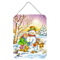 Carolines Treasures APH3544DS1216 Girl and Animals with Snowman Wall or Door Hanging Prints 12x16 multicolor