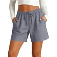 thumbnail image 3 of Horkkom Shorts for Women Summer Elastic Waist Linen Shorts Loose Casual Beach Shorts with Pockets M, 3 of 7