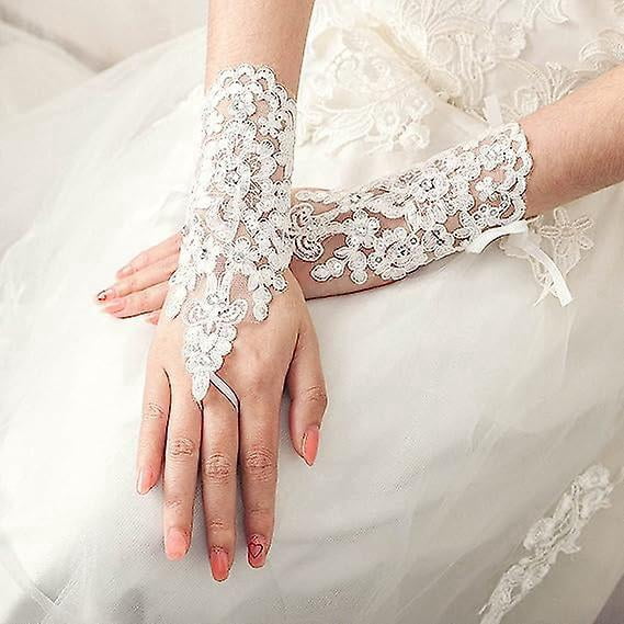 Guantes Sin Dedos De Satén Elástico Con Lustre Fruncido En