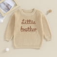thumbnail image 2 of Drtj Little Brother Matching Outfits Letter Embroidery Knit Sweater Shirt Baby Boy Winter Warm Clothes, Light khaki, 3-6M, 2 of 12