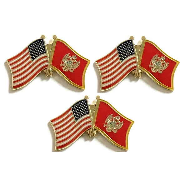 Montenegro & US Crossed Flag Lapel Pins, Pack of 3