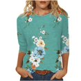thumbnail image 3 of VBTAPA Womens 3/4 Sleeve Tops Dressy Casual Crew Neck T Shirts Trendy Cute Floral Print Blouses Work Blouse Tees Limited Time Sales Multicolor S, 3 of 6