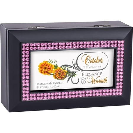 October Month Opal Birthstone Elegance And Warmth Black Musical Trinket Box