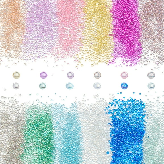 1box 8640pcs Resin Beads 12 colors Round Glass Seed Beads No Hole Mini Beads Iridescent Crystals Beads for Resin Crafting and Nail Arts Jewelry Making 0.4~3mm