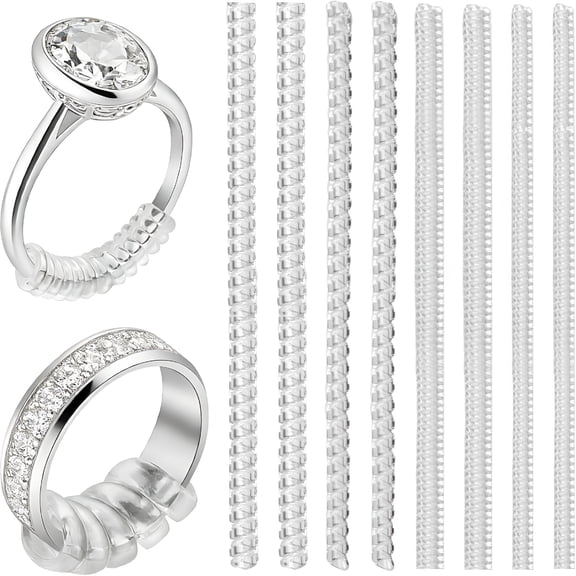GJX 12 Pcs Ring Size Adjuster for Loose Rings, Invisible Ring Sizer Adjuster for Loose Rings, 4 Sizes Ring Resizer Guards Inserts Tightener Spacer Fitters for Too Big Rings, Without Resizing