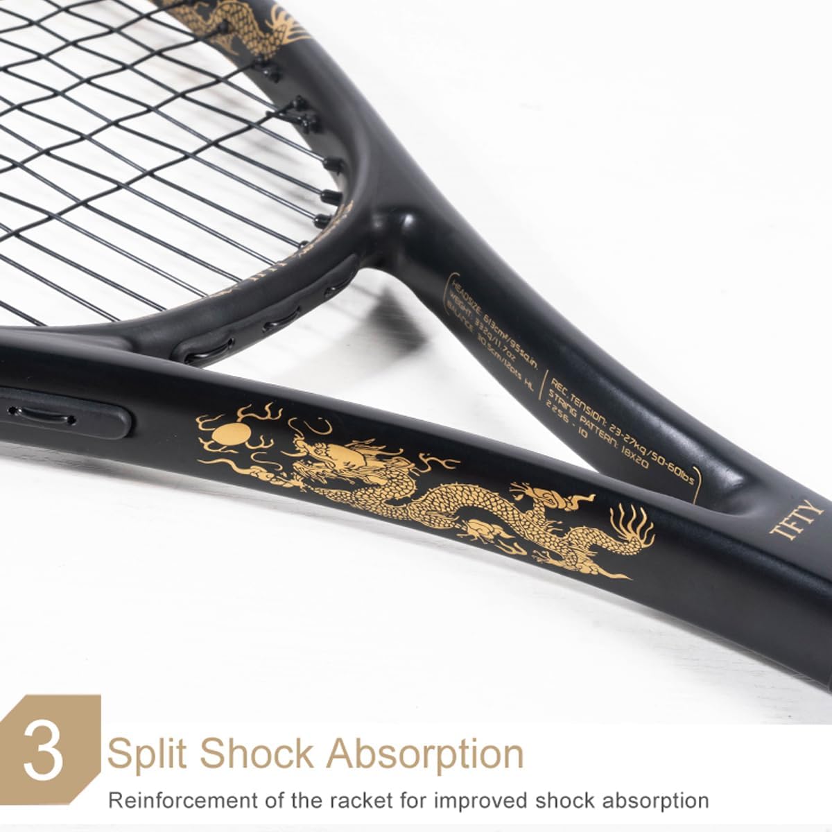 Golden Dragon Pattern Tennis Racket for Adults 27 inch,  Pre-Strung Racquet with 1 Tennis Bag and 2 Tennis Balls, Outdoor Recreational Sport for Beginner Playing