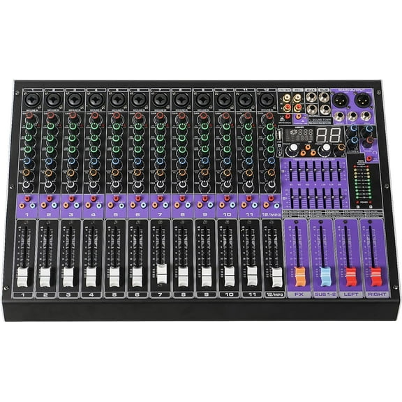 Sound Town 12-Channel Professional Audio Mixer with 99 DSP, USB MP3 Bluetooth, Dual 7-band EQ, 48V Phantom Power & Mute, Recording (TRITON-TX1202)