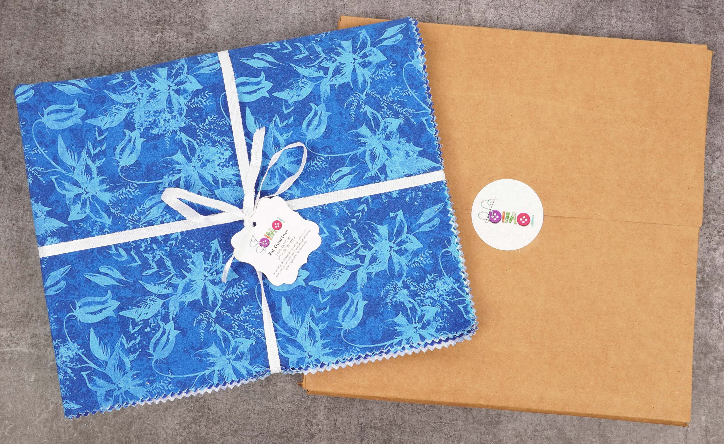Soimoi 8 Pc Fat Quarter Bundle-BatikPrint 18"x 22"DIY Patchwork-100% CottonPre-Cut Quilting Fabric Medium Blue