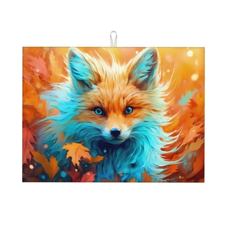 

Dish Drying Mat Fiery Red Maple Leaf Fox Highly Absorbent Microfiber Drying Mat Kitchen Counter or Sink Drawer Liner 16x18 Kitchen Drying Mat Coffee Mat Kitchen Essentials
