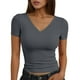 thumbnail image 1 of Camiseta de manga corta y cuello en V lisa para mujer, poliéster y spandex, estilo informal y sexy, tallas S-XL, 1 of 5