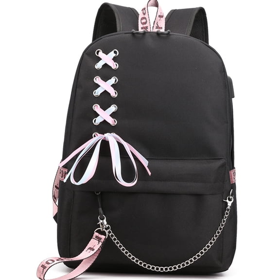 CXKKK Large Capacity Casual Lightweight Backpack, for School Travel & Daily Use with Lace Up Front Pocket Chain Detail & Dual Shoulder Straps