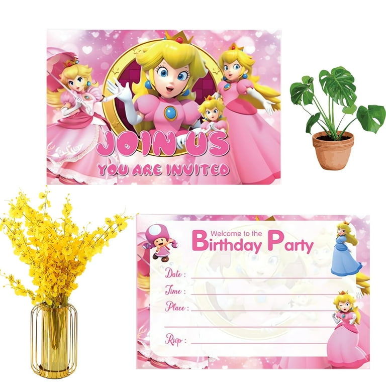 12Pcs Princess Peach Theme Birthday Party Invitation Cards for