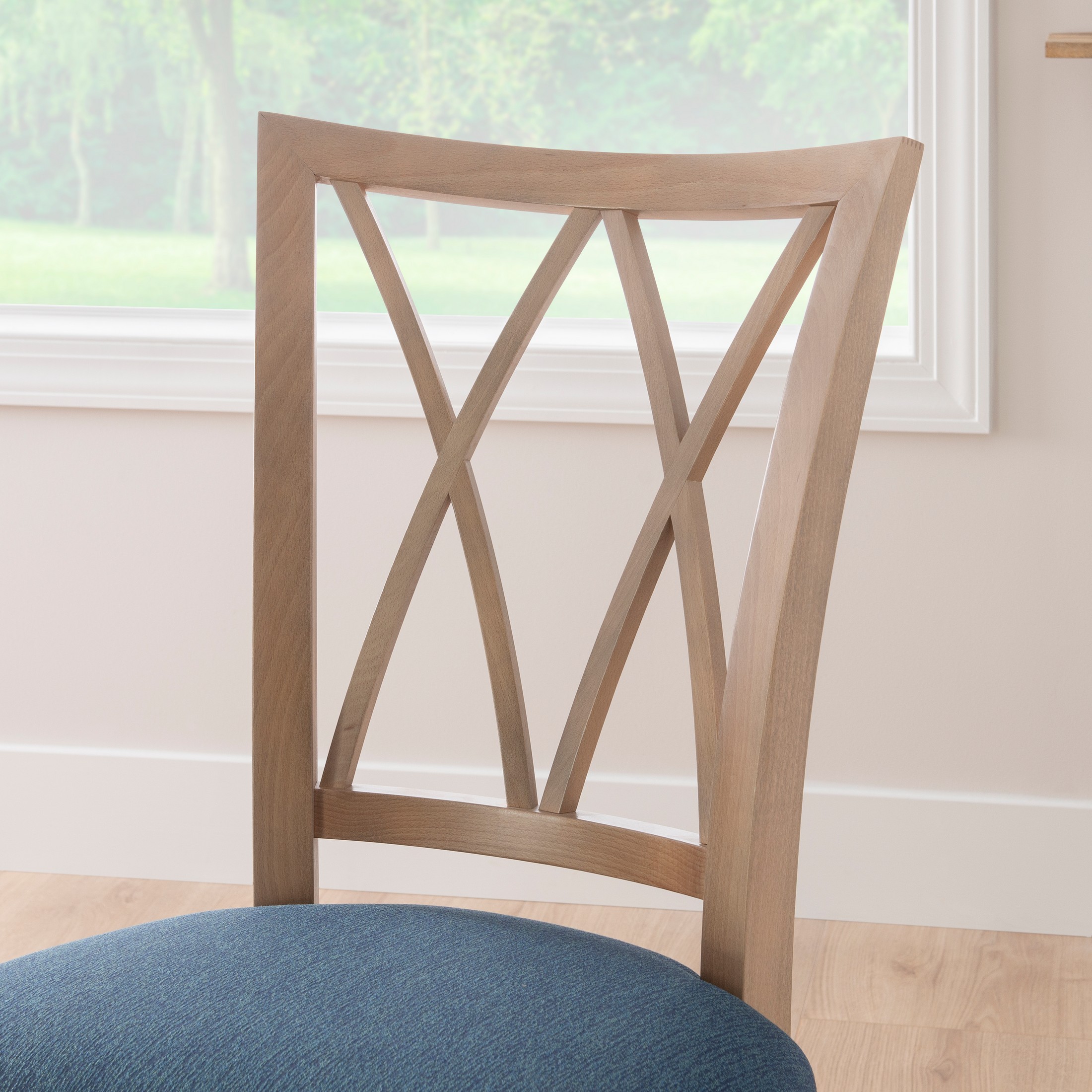 Linon Tanlsey Upholstered Dining Chair, Set of 2, Natural with Blue Fabric