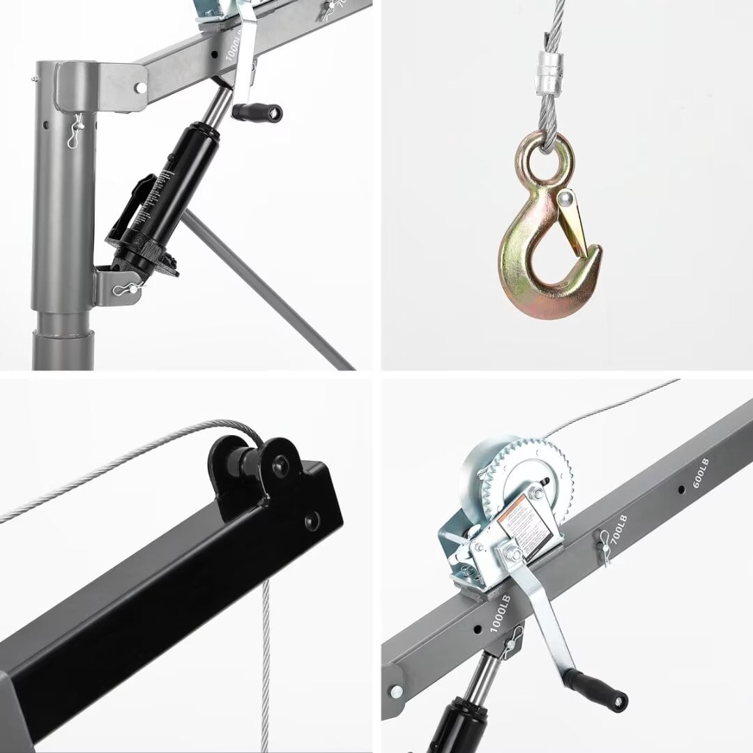 Truck Crane Hoist 1000 lbs Capacity, Truck Jib Crane Hoist Crane Hitch Mount with Four Boom Capacities of 500 lbs, 600 lbs, 700lbs & 1000 lbs, for Lifting Goods