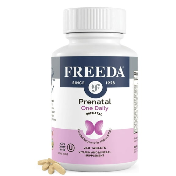 Freeda Prenatal Vitamin - Kosher Prenatals - Prenatal Vitamins with Iron, Prenatal Folic Acid, Choline, Vitamin D - One Daily Pre Natal Multivitamin Support for Pregnant & Lactating Women (250)