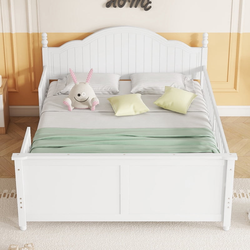Mirightone Wood Platform Bed with Headboard and Footboard,Wood  Full Size Bed Frame with Detachable Rails, White