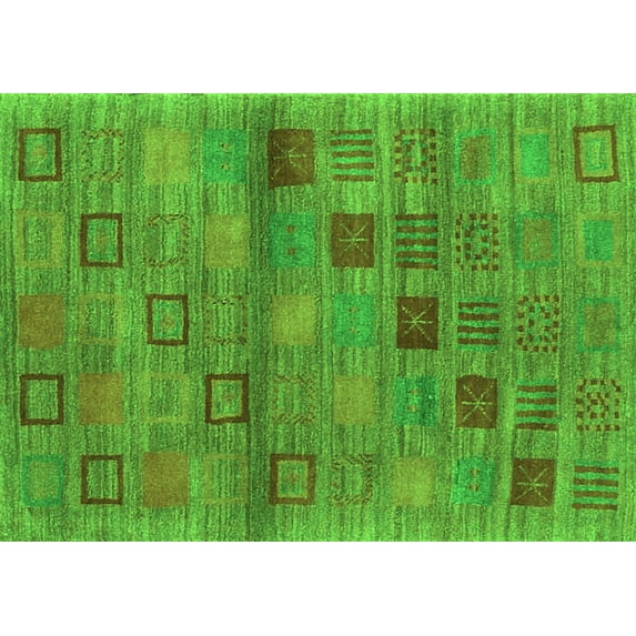 Ahgly Company Indoor Rectangle Abstract Green Contemporary Area Rugs, 2' x 3'