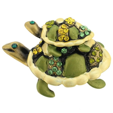 Turtle Pin - Green Mom And Baby Turtles Swarovski Crystal Pin Brooch