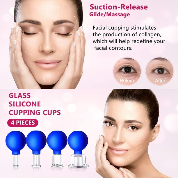 Juego de ventosas faciales de 4 tamanos ventosas de vidrio para masaje facial y ocular anticelulitico Ventosas de silicona para masaje facial